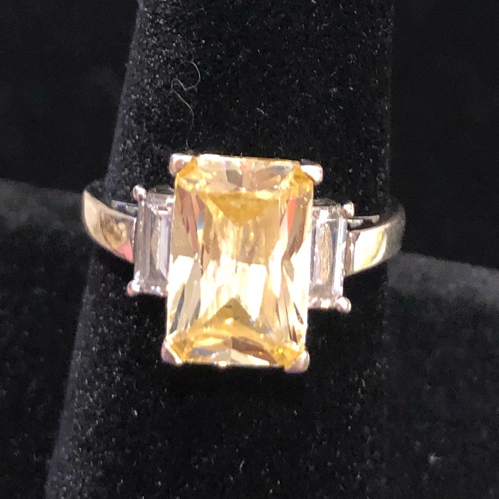 Sterling Silver and Simulated Citrine ring with CZ’s